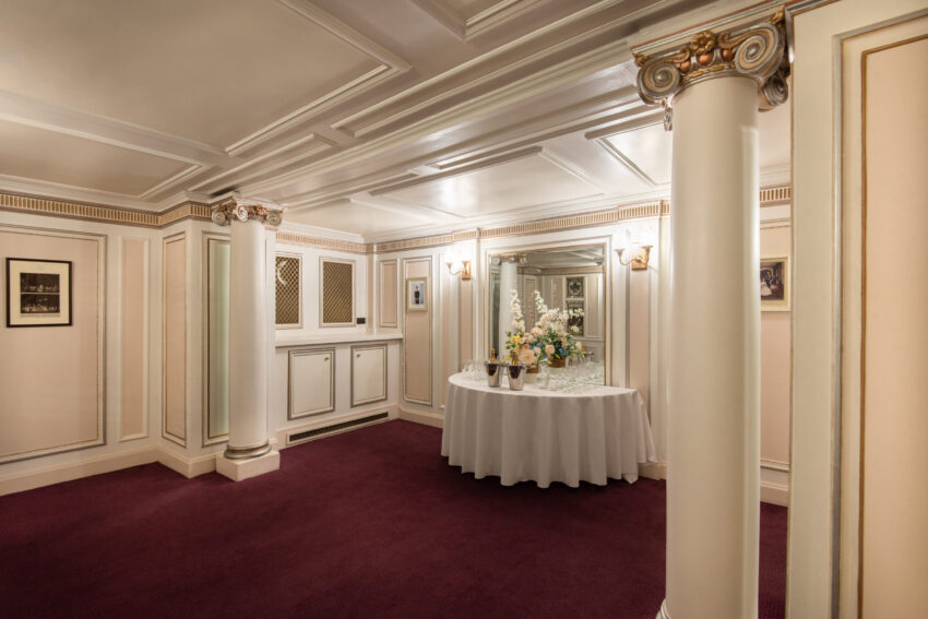 The Royal Retiring Room at the London Coliseum set up for a small drinks reception
