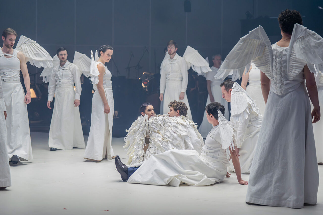 The cast in ENO's production of Angel's Bone at Aviva Studios, Manchester. 