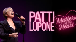 Image of Patti LuPone singing with Matters of the Heart text